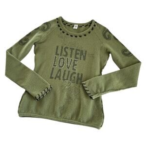 PrAna Merino Wool Green Listen Love Laugh Long Sleeve Sweatshirt Women’s Medium